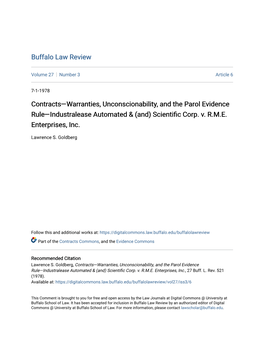 Contracts—Warranties, Unconscionability, and the Parol Evidence Rule—Industralease Automated & (And) Scientific Corp