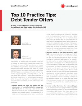 Top 10 Practice Tips: Debt Tender Offers