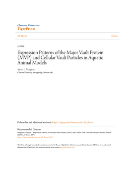 Expression Patterns of the Major Vault Protein (MVP) and Cellular Vault Particles in Aquatic Animal Models Alyssa L