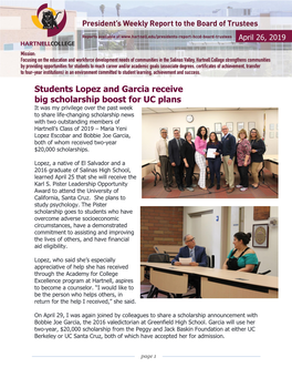 Students Lopez and Garcia Receive Big Scholarship Boost for UC Plans