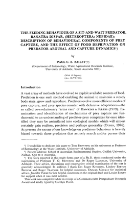 The Feeding Behaviour of a Sit-And-Wait Predator