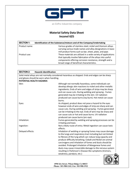 Inconel 625 Material Safety Data Sheet