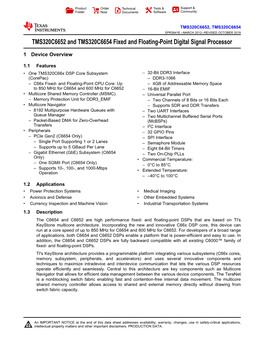 TMS320C6652 and TMS320C6654 Fixed and Floating-Point Digital Signal Processor Datasheet