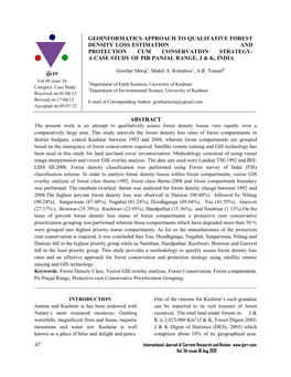 Geoinformatics Approach to Qualitative Forest Density Loss Estimation and Protection Cum Conservation Strategy- a Case Study of Pir Panjal Range, J & K, India