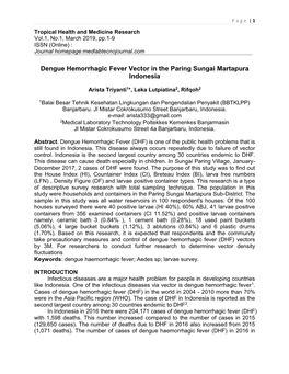 Dengue Hemorrhagic Fever Vector in the Paring Sungai Martapura Indonesia