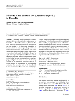 Diversity of the Calabash Tree (Crescentia Cujete L.) in Colombia