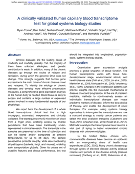 A Clinically Validated Human Capillary Blood Transcriptome Test for Global Systems Biology Studies