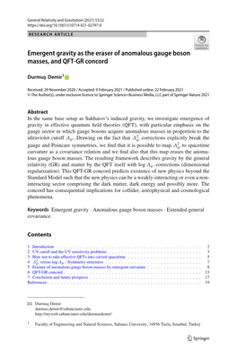 Emergent Gravity As the Eraser of Anomalous Gauge Boson Masses, and QFT-GR Concord