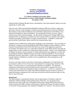 Testimony of Paul Fagan Director, Africa Division International Republican Institute