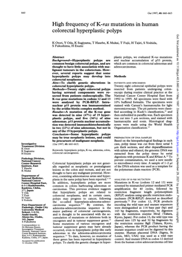 High Frequency of K-Ras Mutations in Human Colorectal Hyperplastic Polyps Gut: First Published As 10.1136/Gut.40.5.660 on 1 May 1997