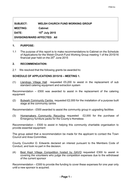 Allocation Criteria for the Welsh Church Fund Working Group