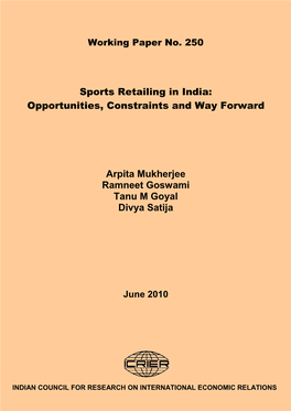 Sports Retailing in India: Opportunities, Constraints and Way Forward