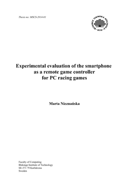 Experimental Evaluation of the Smartphone As a Remote Game Controller for PC Racing Games