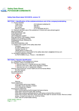 Safety Data Sheet POTASSIUM CARBONATE