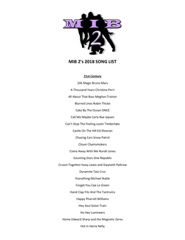 MIB 2'S 2018 SONG LIST