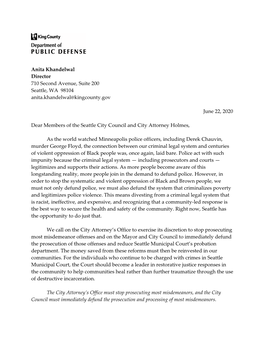 Letter to Seattle City Council and City Attorney Holmes Regarding