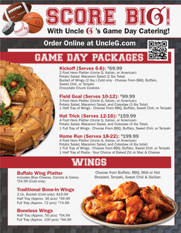 Game Day Packages Wings