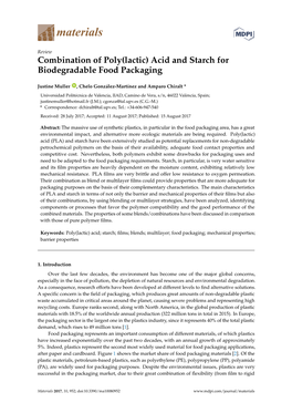 Combination of Poly(Lactic) Acid and Starch for Biodegradable Food Packaging