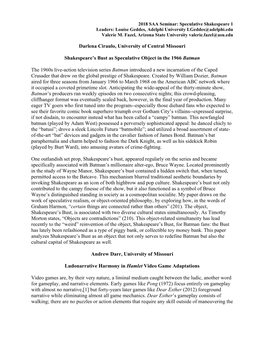 Speculative Shakespeare 1 Leaders: Louise Geddes, Adelphi University Lgeddes@Adelphi.Edu Valerie M