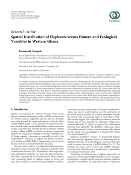 Research Article Spatial Distribution of Elephants Versus Human and Ecological Variables in Western Ghana