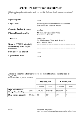 Special Project Progress Report