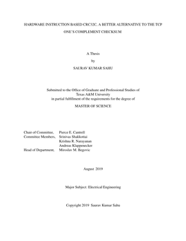 Hardware Instruction Based Crc32c, a Better Alternative to the Tcp One’S Complement Checksum