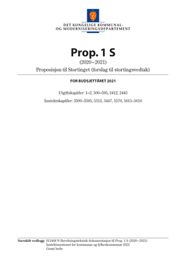 Prop. 1 S (2020–2021) Inntektssystemet for Kommunar Og Fylkeskommunar 2021 Grønt Hefte