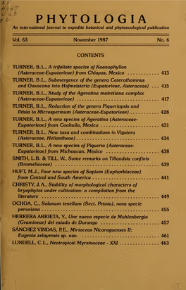 PHYTOLOGIA an International Journal to Expedite Botanical and Phytoecological Publication