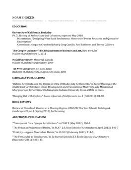 NOAM SHOKED University of California, Berkeley | Department of Architecture | Noam.Shoked@Berkeley.Edu