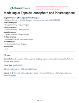 Modeling of Topside Ionosphere and Plasmasphere