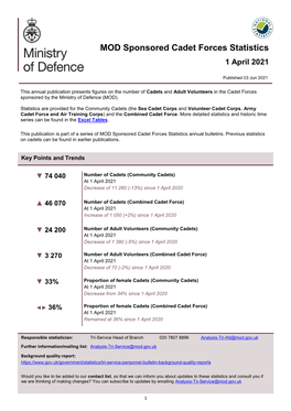 MOD Sponsored Cadet Forces Statistics 1 April 2021