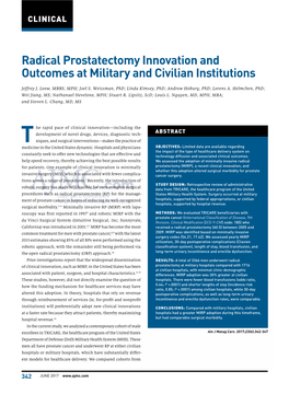Radical Prostatectomy Innovation and Outcomes at Military and Civilian Institutions
