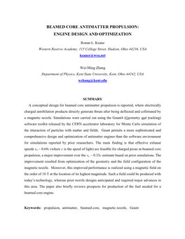 Beamed Core Antimatter Propulsion: Engine Design and Optimization