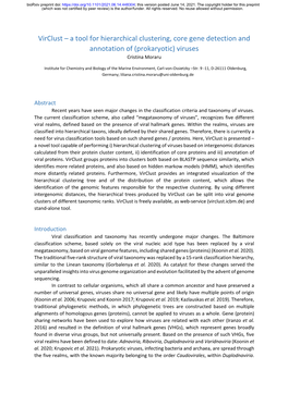 A Tool for Hierarchical Clustering, Core Gene Detection and Annotation of (Prokaryotic) Viruses Cristina Moraru