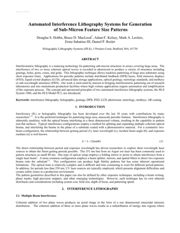 Automated Interference Lithography Systems for Generation of Sub-Micron Feature Size Patterns