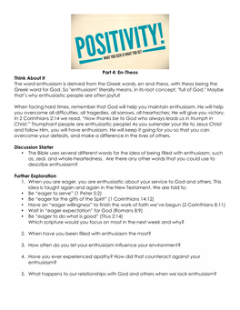 En-Theos Think About It the Word Enthusiasm Is Derived from the Greek Words, En and Theos, with Theos Being the Greek Word for God