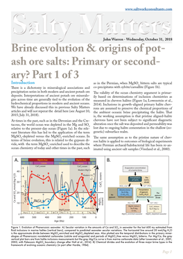 Brine Evolution & Origins of Pot- Ash Ore Salts: Primary Or Second- Ary