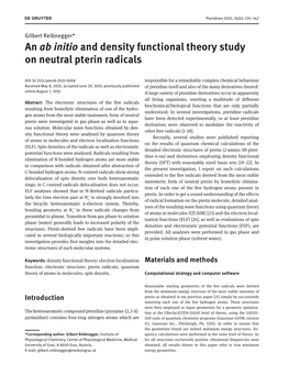 An Ab Initio and Density Functional Theory Study on Neutral Pterin Radicals