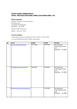 (FMIPA) DAN TEKNIK KIMIA ( FTI) ACS E-Journals