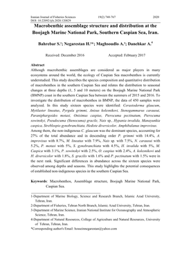 Macrobenthic Assemblage Structure and Distribution at the Boojagh Marine National Park, Southern Caspian Sea, Iran