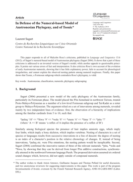 In Defense of the Numeral-Based Model of Austronesian Phylogeny, and of Tsouic*