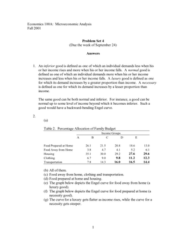 1 Economics 100A: Microeconomic Analysis Fall 2001 Problem Set 4