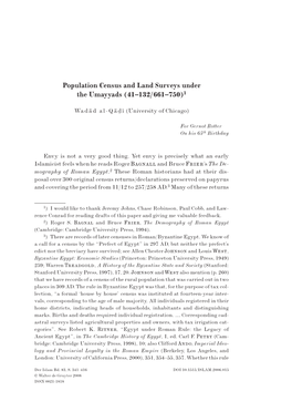 Population Census and Land Surveys Under the Umayyads (41–132/661–750)1