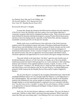 1 Book Review Leo Panitch, Greg Albo and Vivek Chibber, Eds. the Socialist Register 2014, Registering Class New York, NY: Monthl