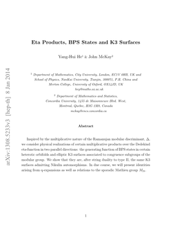 Eta Products, BPS States and K3 Surfaces