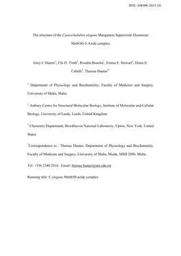 The Structure of the Caenorhabditis Elegans Manganese Superoxide Dismutase
