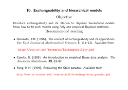 10. Exchangeability and Hierarchical Models Objective Recommended