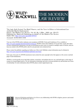 Kosovo, and the Turn to Ethics in International Law Author(S): Martti Koskenniemi Source: the Modern Law Review, Vol