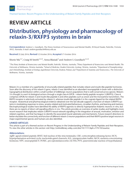 Distribution, Physiology and Pharmacology of Relaxin-3/RXFP3 Systems in Brain