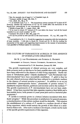 The Culture of Paramecium a Ureliain the Absence